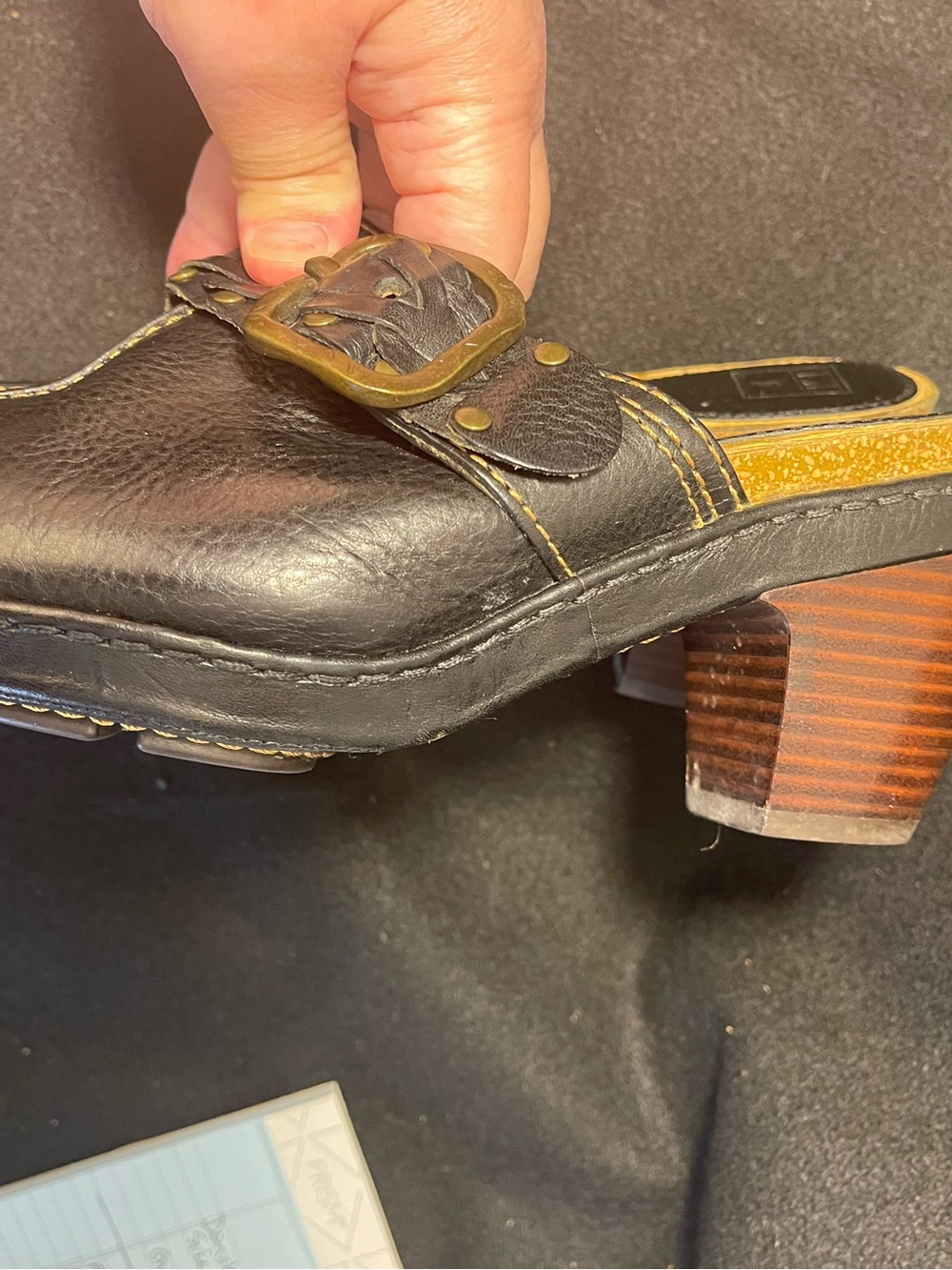 Frye Black Leather Slip-On Mule with Buckle Braid - Picture 6 of 7